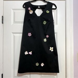 NWT Nicole Miller New York Black Shift Mini Cocktail Dress w/ Floral Details